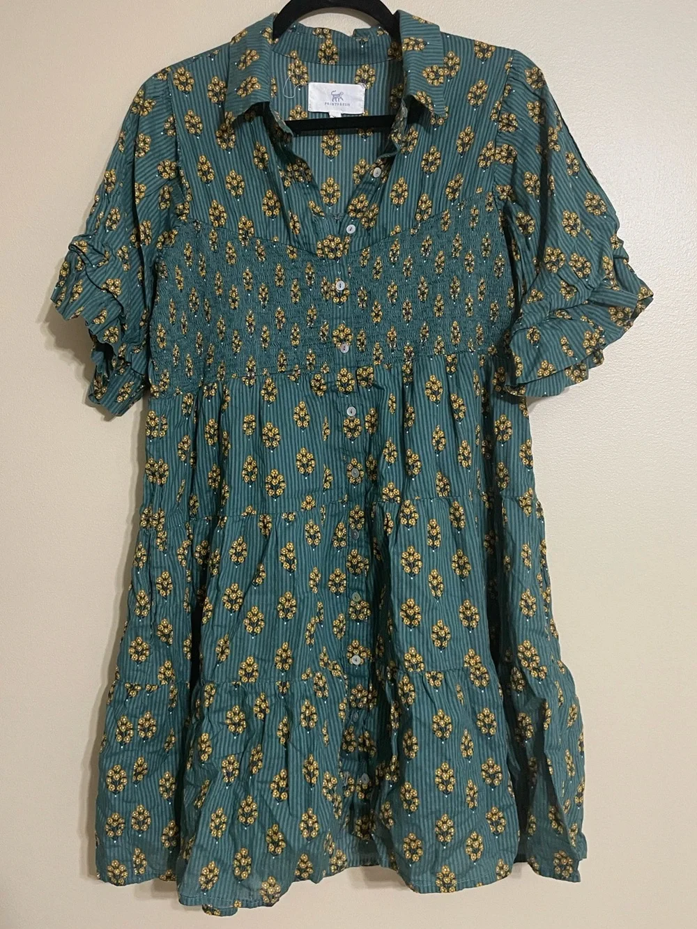 Printfresh Sienna Cotton Mini Dress Texas Bouquet Floral Boho Button Down med - Picture 1 of 6